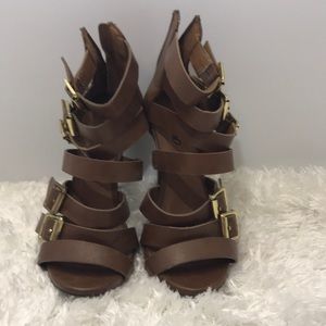 Brown strappy heels